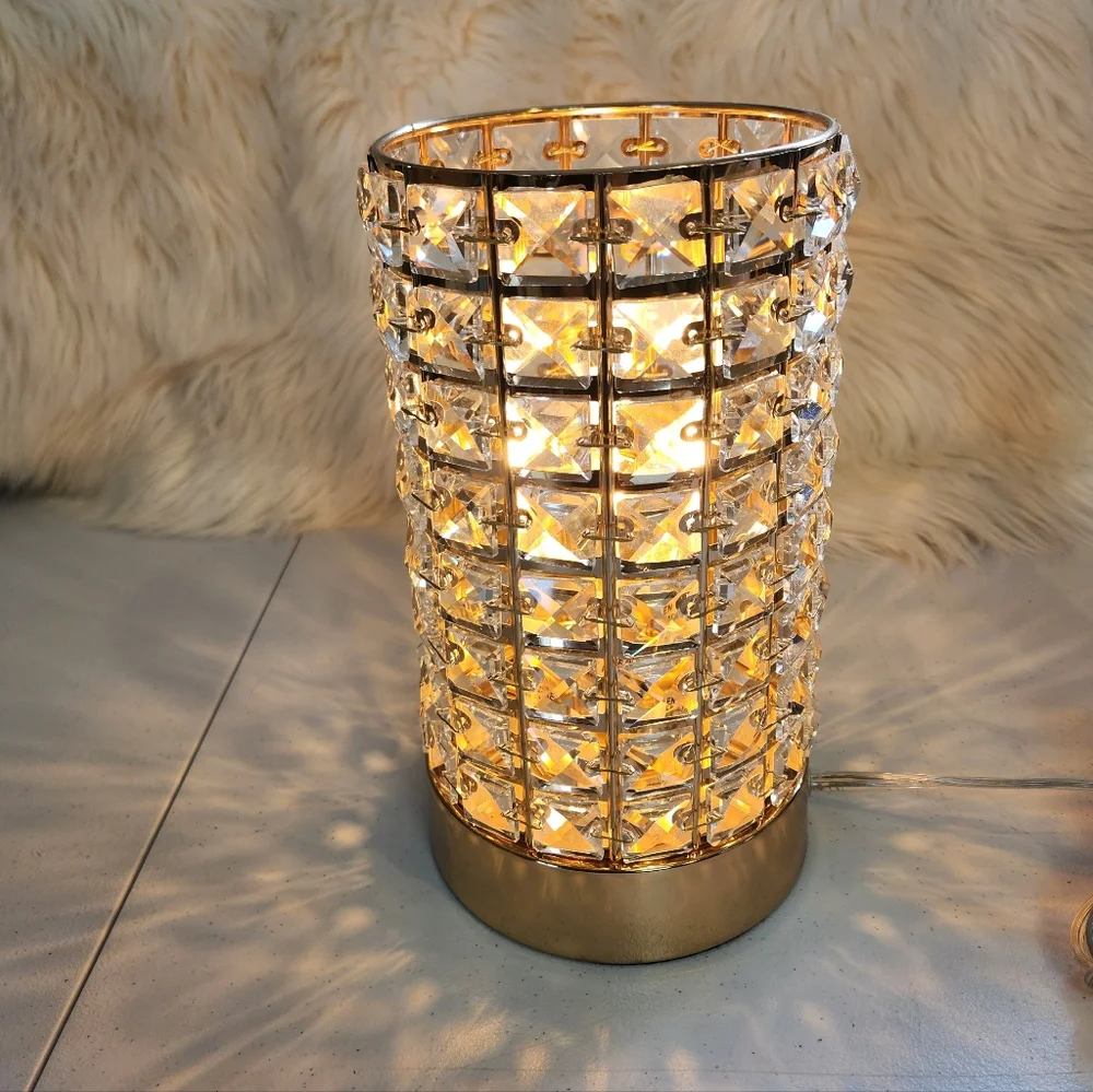 Gold Crystal Diamond Type Desk Lamp Shade Vanity Bedroom Light Home Decor Luxury - Picture 1 of 11
